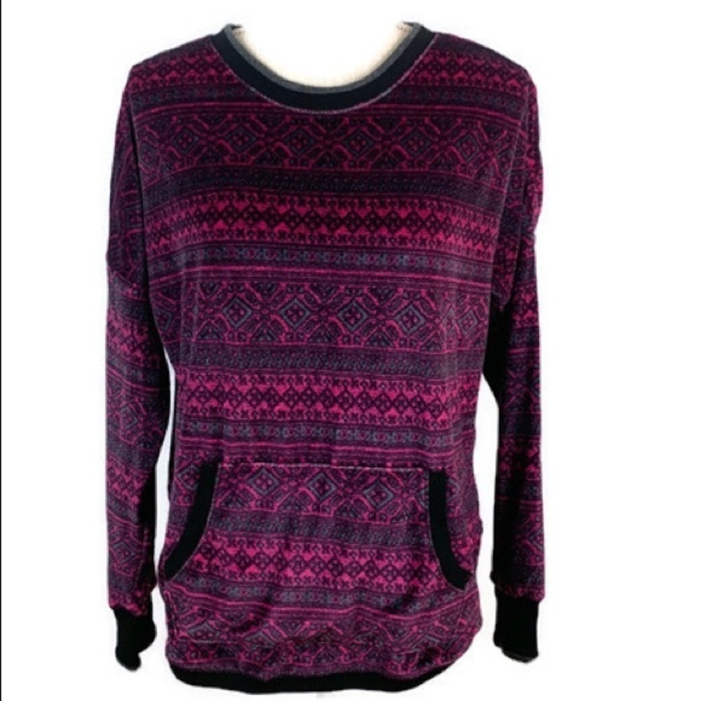 Simply Vera Vera Wang Hot Pink‎ & Black Print Soft Pajama Lounge Top M
